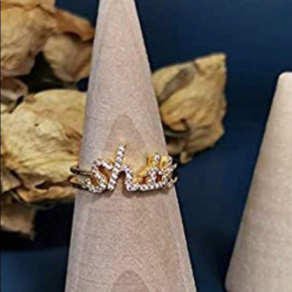 Shit gold-tone ring adjustable gift box cz stones one size fits most - Picture 5 of 5